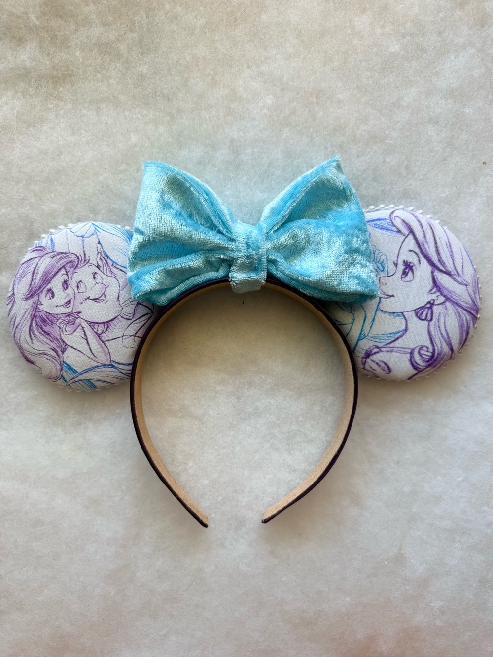 The little mermaid Velvet Bow Mouse Ears Headband with Princess Ariel Sketch Ear